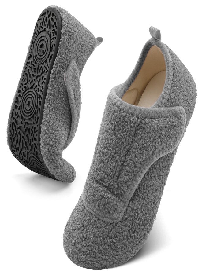 BARERUN Unisex Diabetic Slippers - Women's Edema Socks, Extra Wide Width, Grey 9.5-10 Women, 8-8.5 Men - Image 1